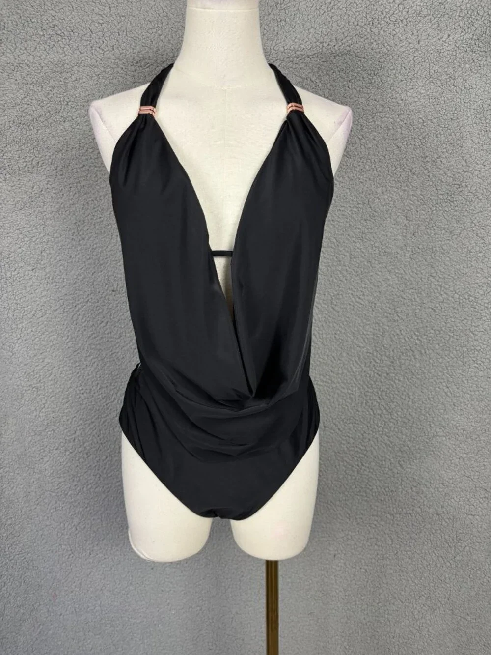 Bar III Women's  Cowlneck One Piece Swimsuit Black Size Large New With Tags.
